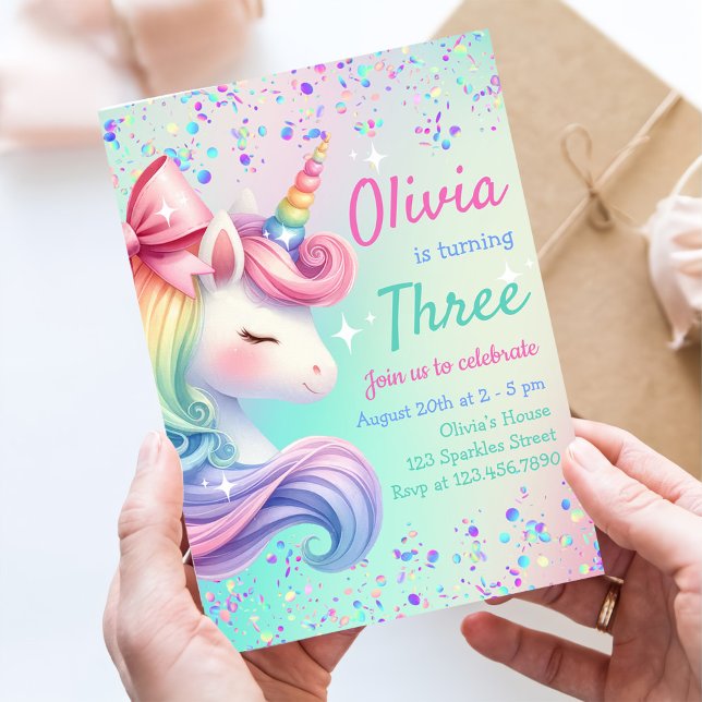 Unicorn Girl Magical Pastel Rainbow Birthday Invitation (Creator Uploaded)