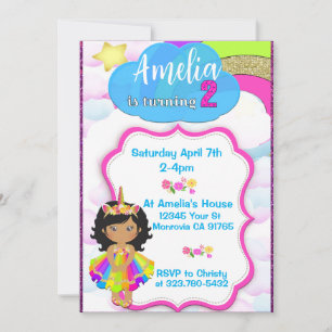 Unicorn girls 2nd birthday party invitation