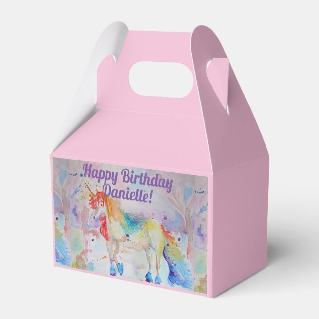 Unicorn Girls Birthday Pink Cake Favour Box (Front Side)