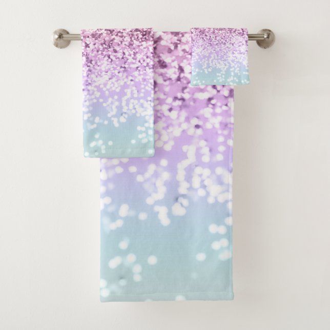 Unicorn Girls Glitter #1d (Faux Glitter) #pastel  Bath Towel Set (Insitu)