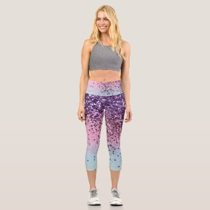 Unicorn Girls Glitter #6c (Faux Glitter) #shiny  Capri Leggings
