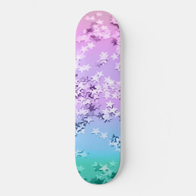Unicorn Girls Glitter Stars #1 #shiny Skateboard (Front)