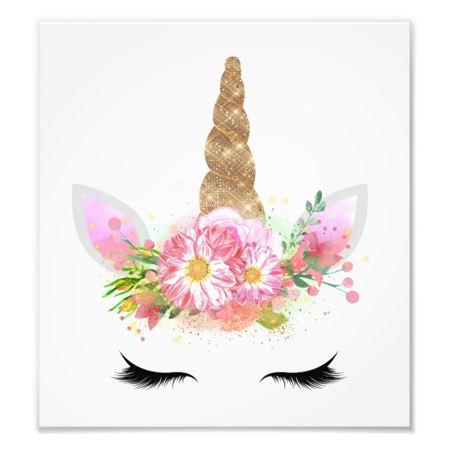 Unicorn Girls Nursery Art Print Gold Glitter (Front)