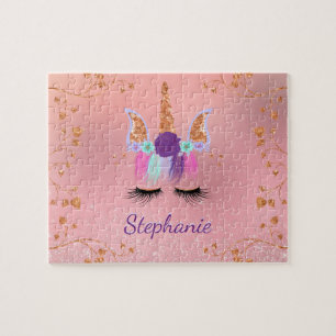 Unicorn Girly Blush Pink Glitter Rose Gold Jigsaw Puzzle