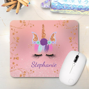 Unicorn Girly Blush Pink Glitter Rose Gold Mouse Pad