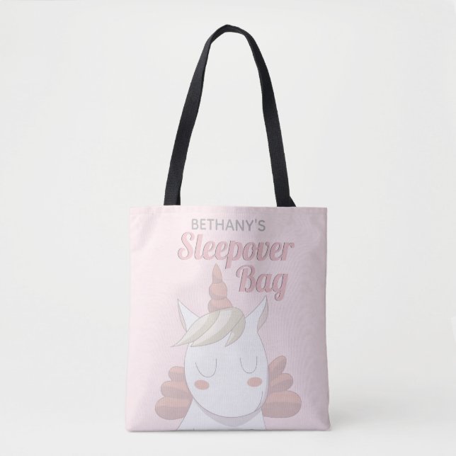 Unicorn Girly Pink Personalised Sleepover Bag (Front)