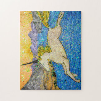 Unicorn Gliding Over Evolution Lake Jigsaw Puzzle