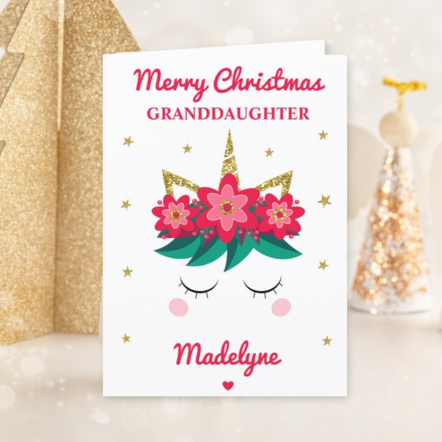 Unicorn Glitter Christmas For Granddaughter Holiday Card (Creator Uploaded)