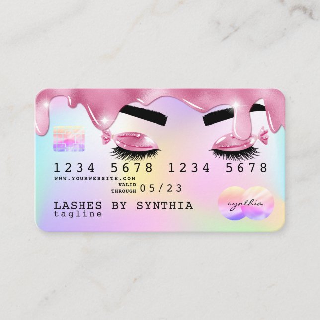 Unicorn glitter drips Credit Card hologram lashes (Front)