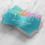 Unicorn Glitter Drips Teal Makeup Artist Salon Business Card<br><div class="desc">Makeup Artist Hair Stylist Holographic Unicorn Drips Beauty Salon Turquoise Business Cards.</div>