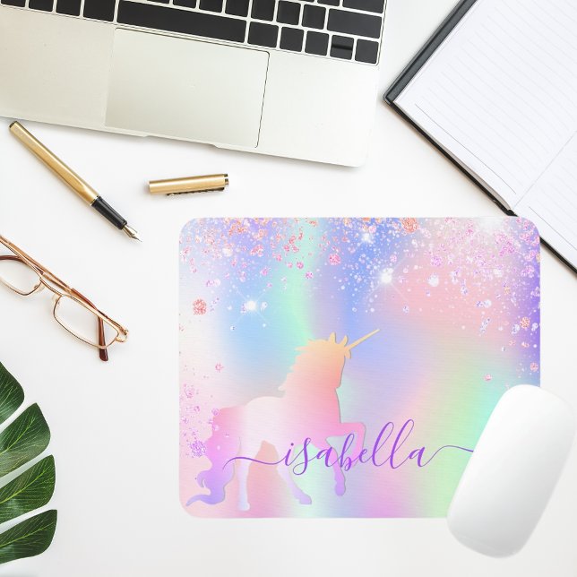 Unicorn glitter dust pink rose gold rainbow  mouse pad (Creator Uploaded)
