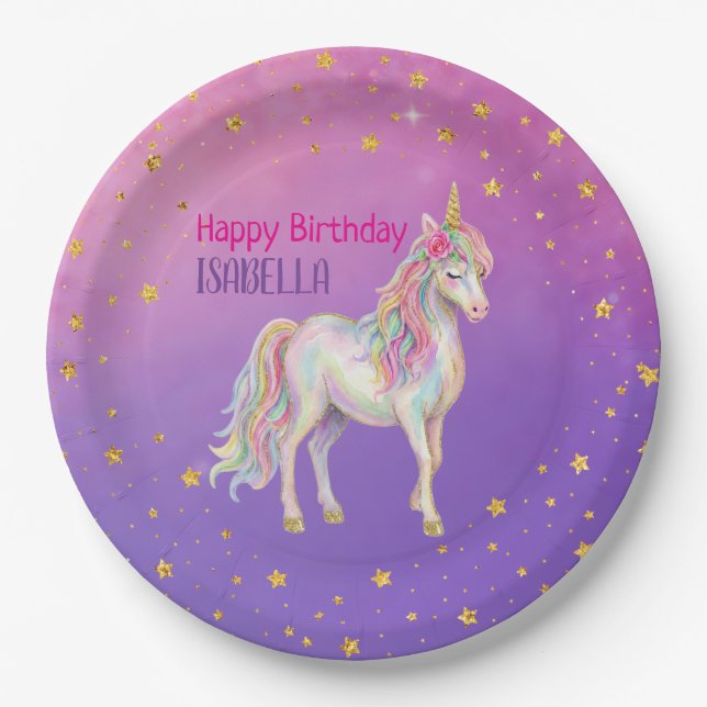 Unicorn Glitter Girls Birthday Paper Plate (Front)