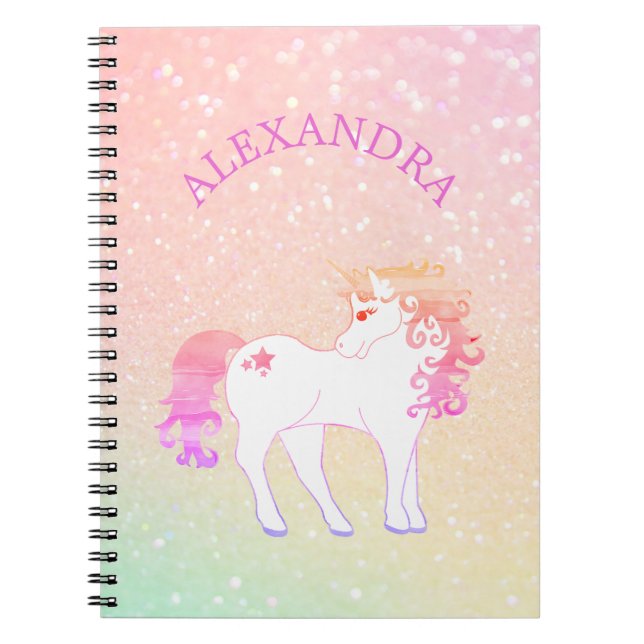 Unicorn Glitter  Pink Cute Custom Notebook (Front)