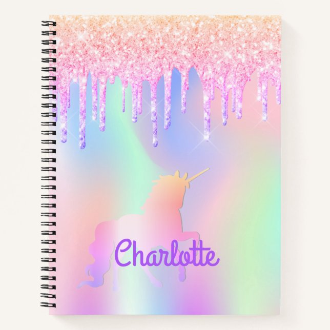 Unicorn glitter pink iridescent  notebook (Front)