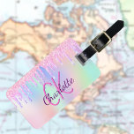 Unicorn glitter pink rainbow holographic monogram luggage tag<br><div class="desc">A trendy holographic coloured background with unicorn and rainbow pastel colours in pink,  purple,  rose gold,  mint green. Decorated with faux glitter drips in rose gold,  pink,  purple. Personalize and add a name on front.  Add your contact information on back.</div>