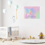 Unicorn glitter rainbow monogram name holographic  faux canvas print<br><div class="desc">A trendy holographic background with unicorn and rainbow pastel colours in pink,  purple,  rose gold,  mint green. Decorated with faux glitter drips in rose gold,  pink and purple. Personalize and add your name.  Purple coloured letters.  A bit of everyday glam to brighten up your day!</div>