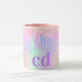 Unicorn glitter rainbow pink monogram holographic mug (Center)