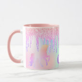 Unicorn glitter rainbow pink monogram holographic mug (Left)