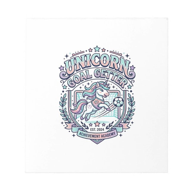 Unicorn Goal Getter Retro Style Graphic Tee Design Notepad (Front)