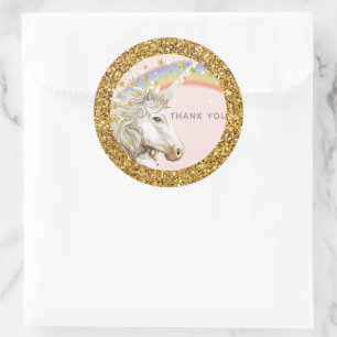 Unicorn Gold Birthday Thank you Classic Round Sticker