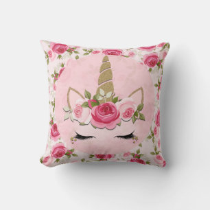 Unicorn Gold Floral Rose mignon oreiller à lancer 