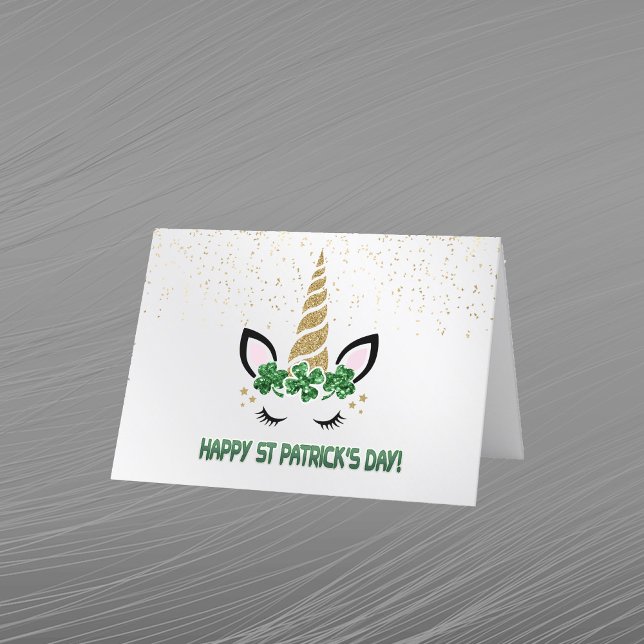 Unicorn Gold Green Shamrock St Patricks Day Holiday Card (Creator Uploaded)