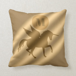 Unicorn Gold Luxury Monogram Throw Pillow