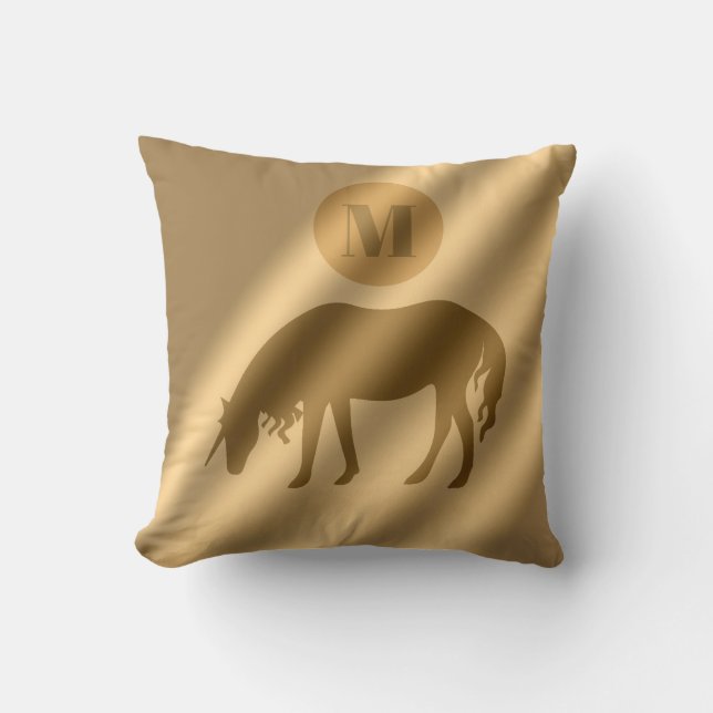 Unicorn Gold Luxury Monogram Throw Pillow (Front)
