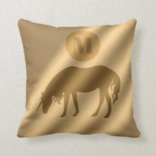 Unicorn Gold Luxury Monogram Throw Pillow