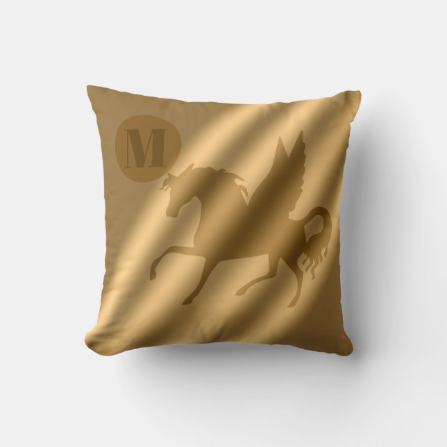 Unicorn Gold Luxury Monogram Throw Pillow (Front)