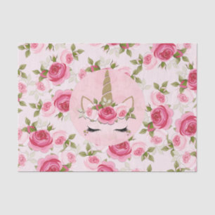Unicorn Gold Pink Floral Roses Cute Trendy  Tissue Paper