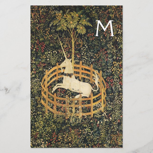 UNICORN ,GOTHIC FANTASY FLOWERS,FLORAL Mono Stationery (Front)