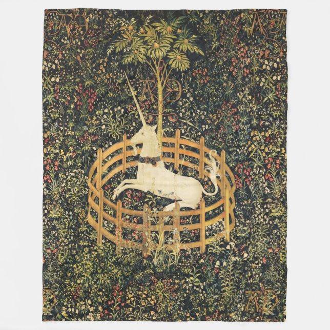 UNICORN GOTHIC FANTASY FLOWERS,FLORAL MOTIFS FLEECE BLANKET (Front)