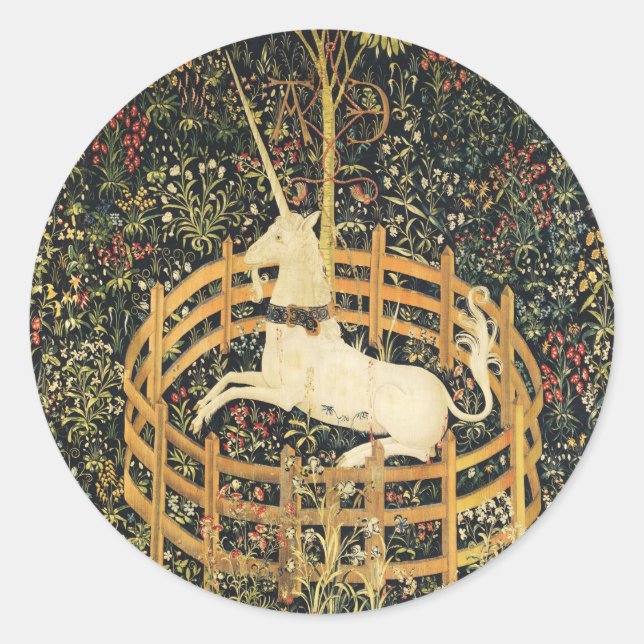 UNICORN GOTHIC FANTASY FLOWERS,FLORAL MOTIFS Green Classic Round Sticker (Front)
