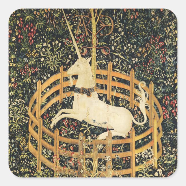 UNICORN GOTHIC FANTASY FLOWERS,FLORAL MOTIFS Green Square Sticker (Front)