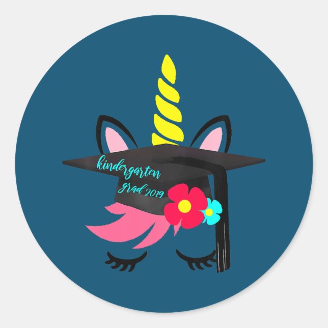Unicorn Graduation Cap Flower Kindergarten Classic Round Sticker (Front)