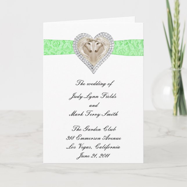 Unicorn Green Lace Wedding Program Card (Front)