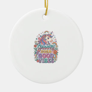 Unicorn Groovy Horn Good Vibes Charming POD Artwor Ceramic Ornament