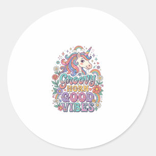 Unicorn Groovy Horn Good Vibes Charming POD Artwor Classic Round Sticker