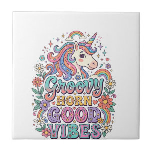 Unicorn Groovy Horn Good Vibes Charming POD Artwor Tile