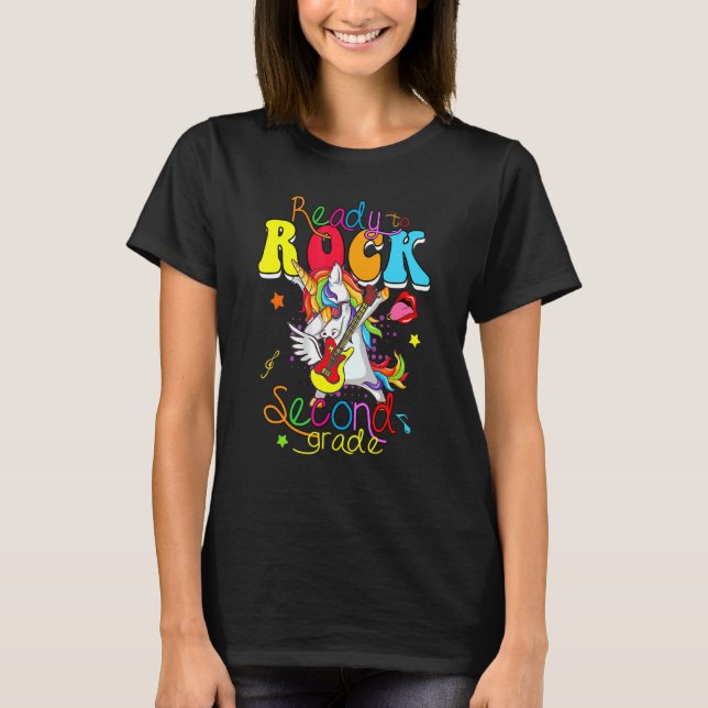 Unicorn Guitar Ready To Rock Second Grade Back To  T-Shirt (Front)