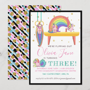 Unicorn Gymnastics Birthday Party Invitation