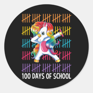 Unicorn Happy 100 Days Of School Girls Kids Gift  Classic Round Sticker