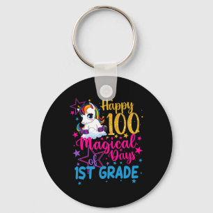 Unicorn Happy 100 Magical Days Of 1st Grade Keychain