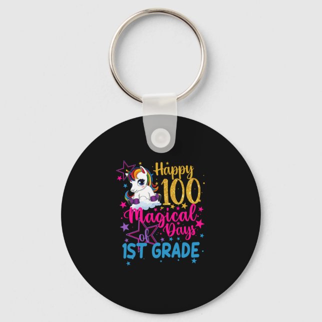 Unicorn happy 100 Magical Days of 1st Grade Keychain (Front)