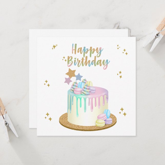 Unicorn Happy Birthday  Card (Front/Back In Situ)