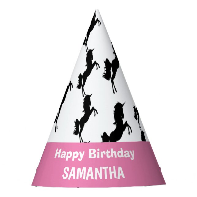 Unicorn Happy Birthday Pink Party Hat (Front)