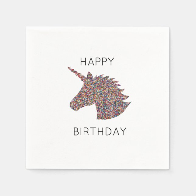 Unicorn Happy Birthday Rainbow Sprinkles Napkin (Front)