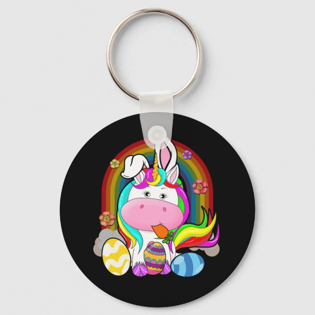 Unicorn Happy Easter Day Rainbow Egg Keychain (Front)