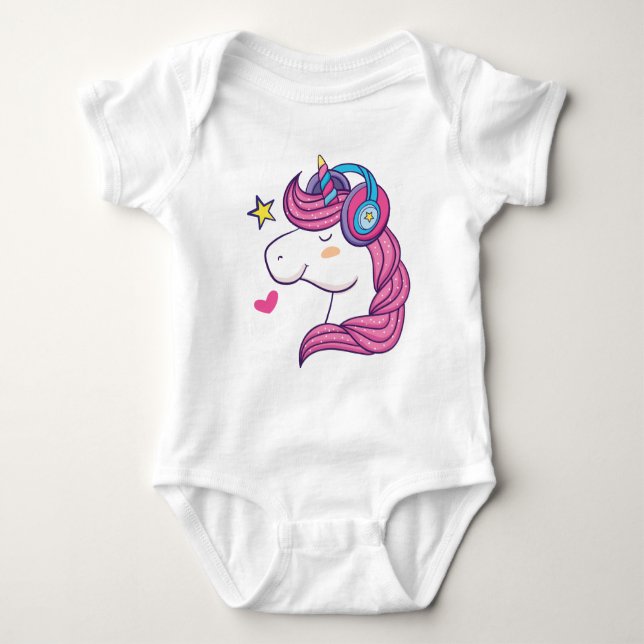 Unicorn headphone baby bodysuit (Front)